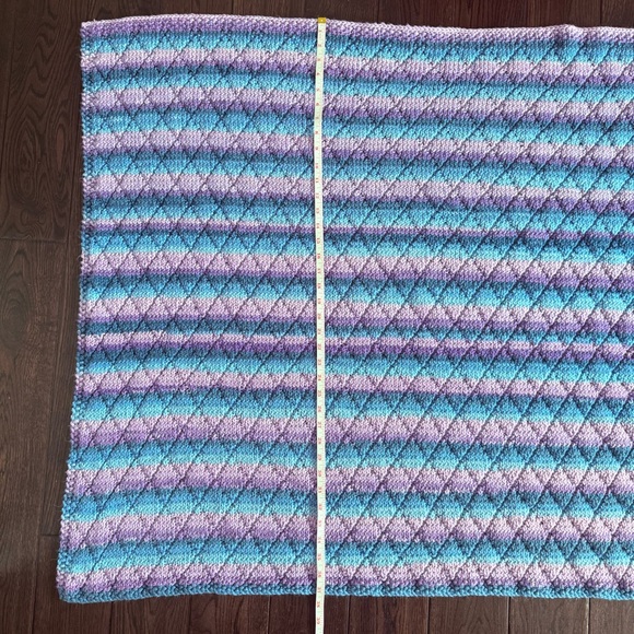 Striped Blue and Purple Hand Knit Baby Blanket - Picture 5 of 5